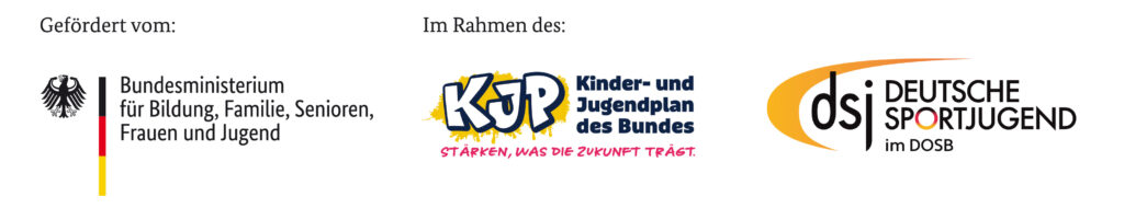 Förderlogo - Dreie-Logokombination des Bundesministerium für Bildung, Familie, Senioren, Freuen und Jugend, des Kinder- und Jugendplans des Bundes und der Deutschen Sportjugend