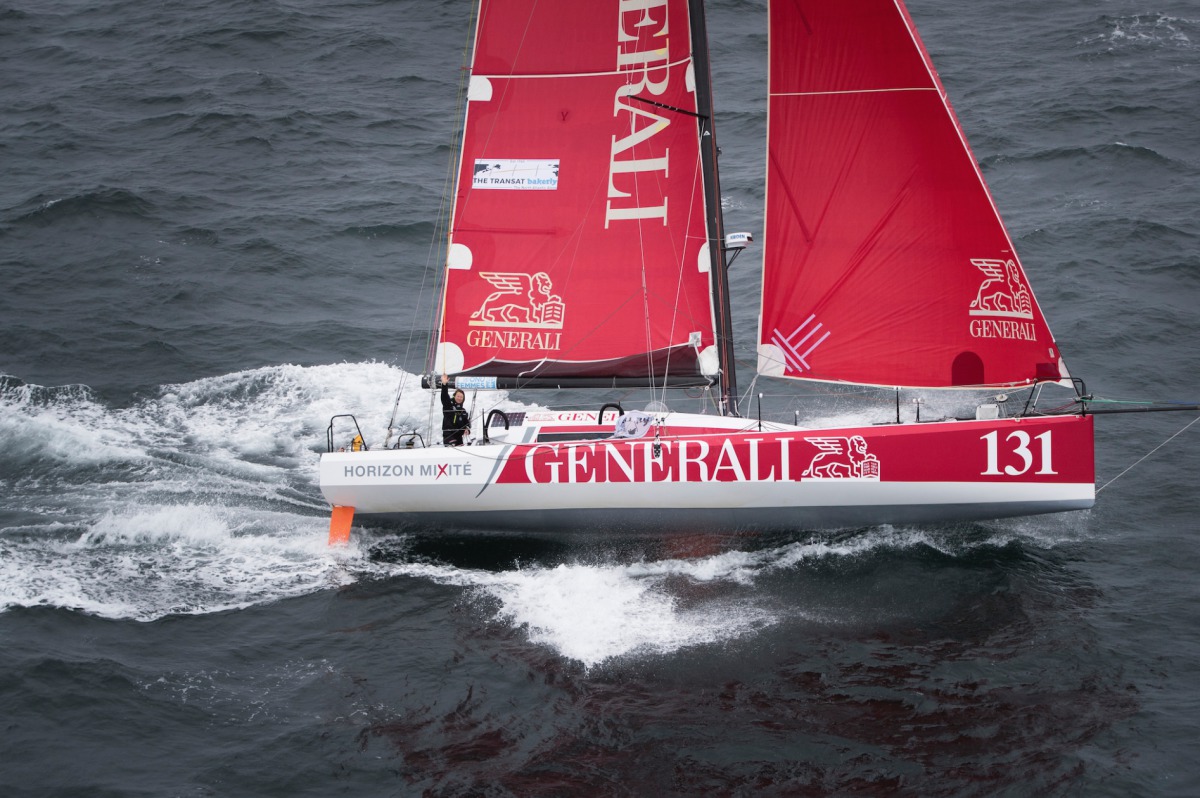 Leck am Bug: Isabelle Joschke muss mit hrem Schiff Generali-Horizon Mixité abdrehen. Foto: The Transat Bakerly