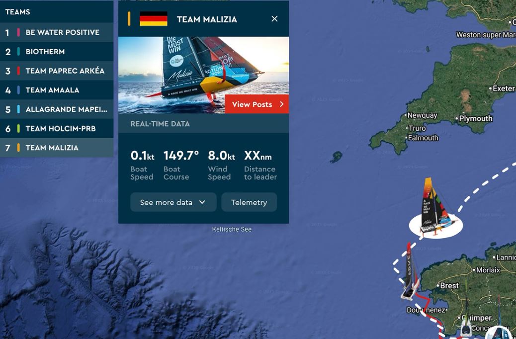 Auf einem Tracker können die Positionen der teilnehmenden Yachten bei einer Hochseeregatta genau verfolgt werden.