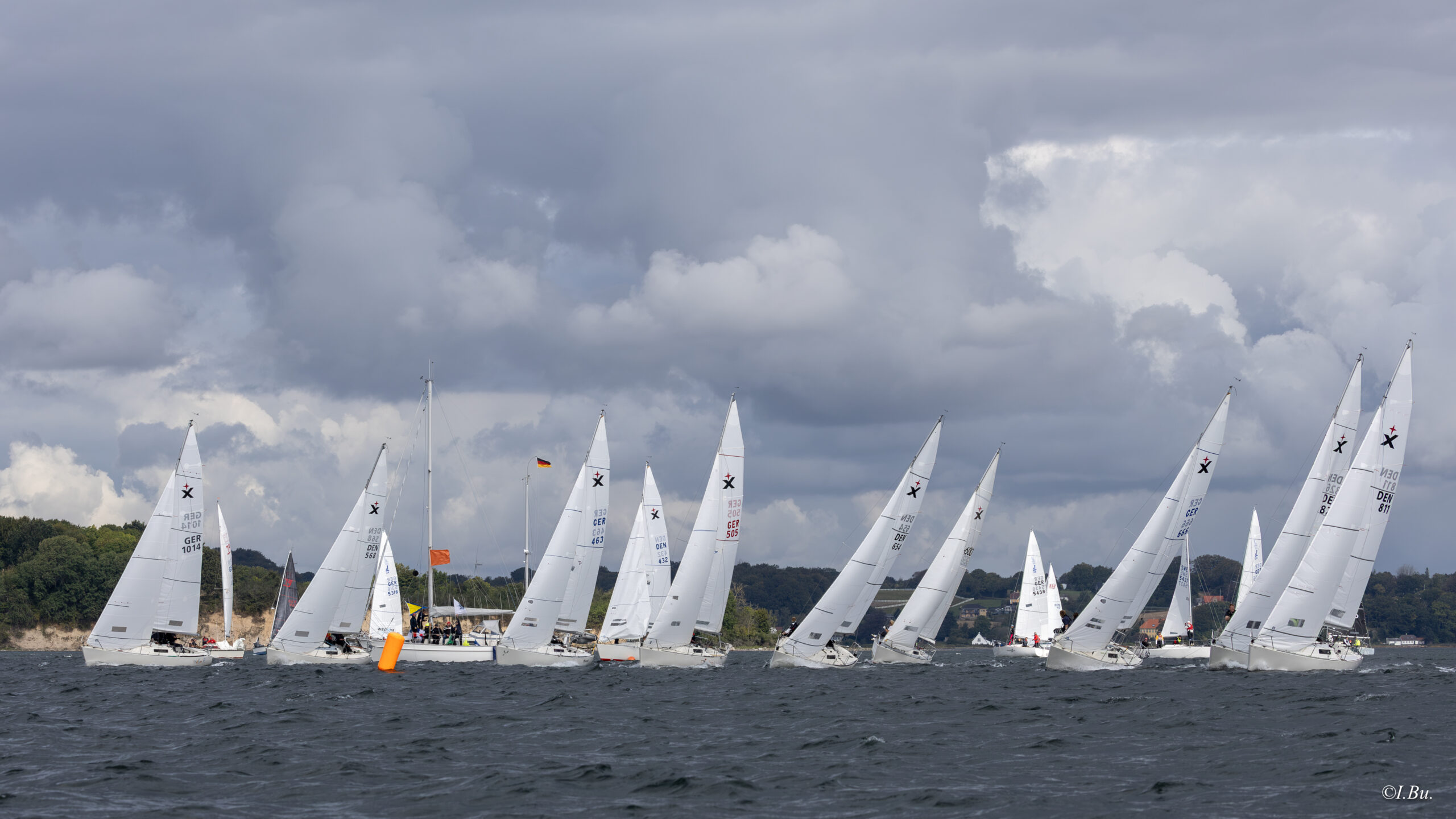 VIele Kielboote vom Typ Albin Express bei einer Regatta